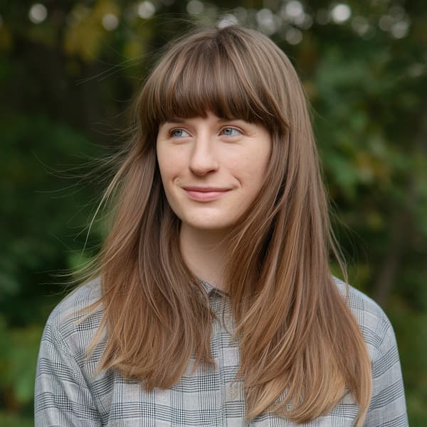 Long Shag Haircut with Full Bangs