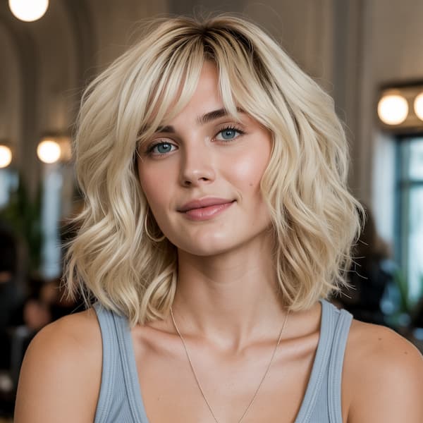 Layered Wavy Lob with Side Bangs
