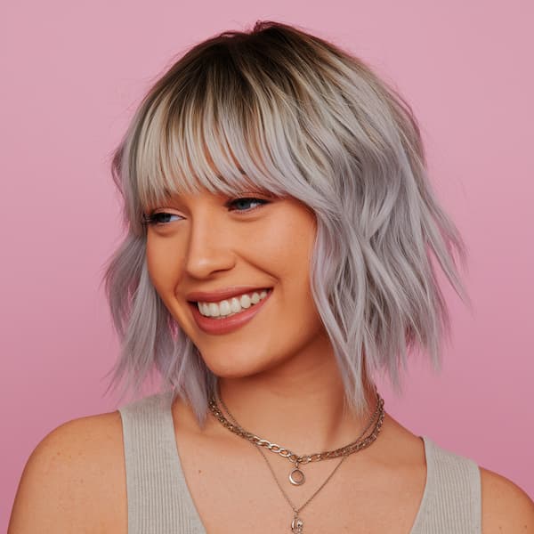 Blonde Bob with Darker Roots and Wispy Bangs