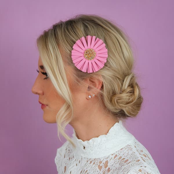 Flower Clip Low Bun with Bangs