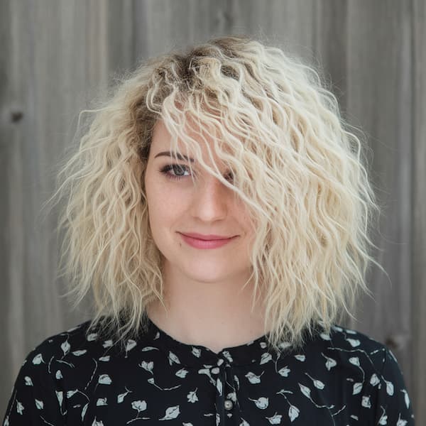 Curly Lob with Curly Side Bangs
