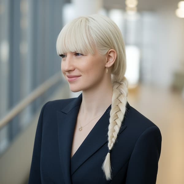 Braided Side Ponytail with Blunt Bangs