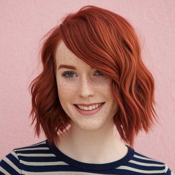 Reddish Lob with Side Bangs