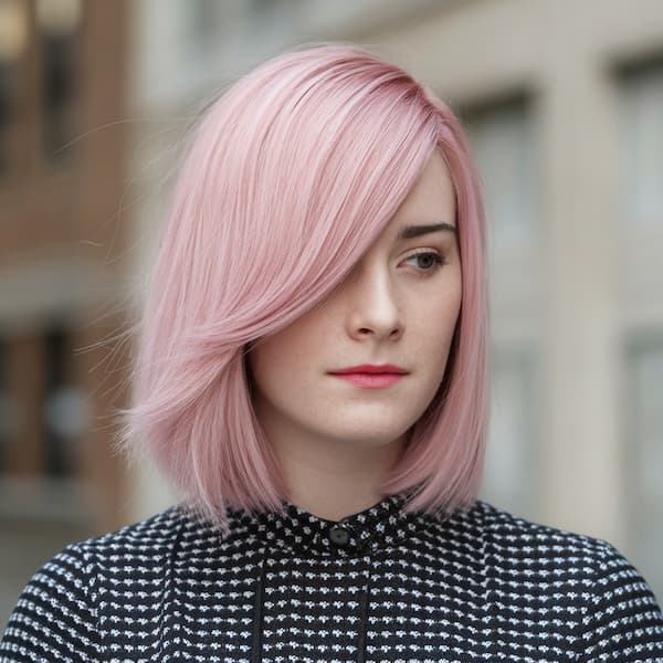 Light Pinkish Lob with Side-Swept Bangs