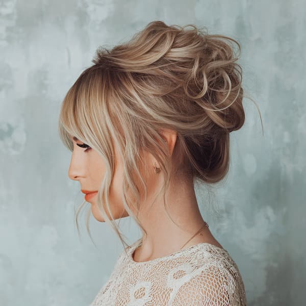 Long Wispy Bangs with Textured Updo